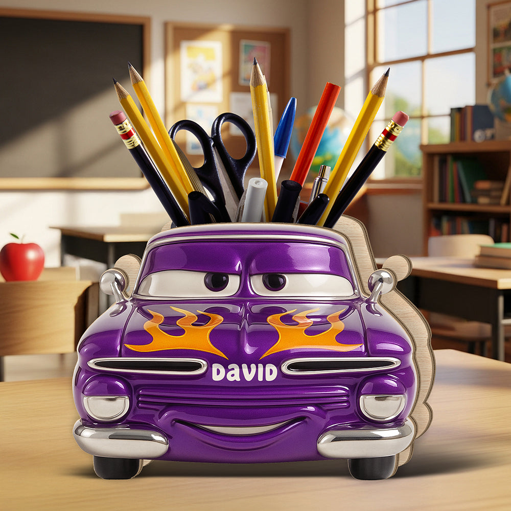 Rev Up Your Desk - Personalized Wooden Pen Holder for Car Lovers Pen Holder PopCulturePrints