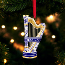 Load image into Gallery viewer, “Note the Melody of Memories” - Harp Toile de Jouy Ornament - Personalized Gift for Music Lovers Ornament PopCulturePrints
