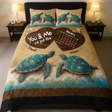Load image into Gallery viewer, You &amp; Me - Personalized Beachy Sea Turtle Quilt Bed Set - Unique Anniversary Gift for Couples Blanket PopCulturePrints
