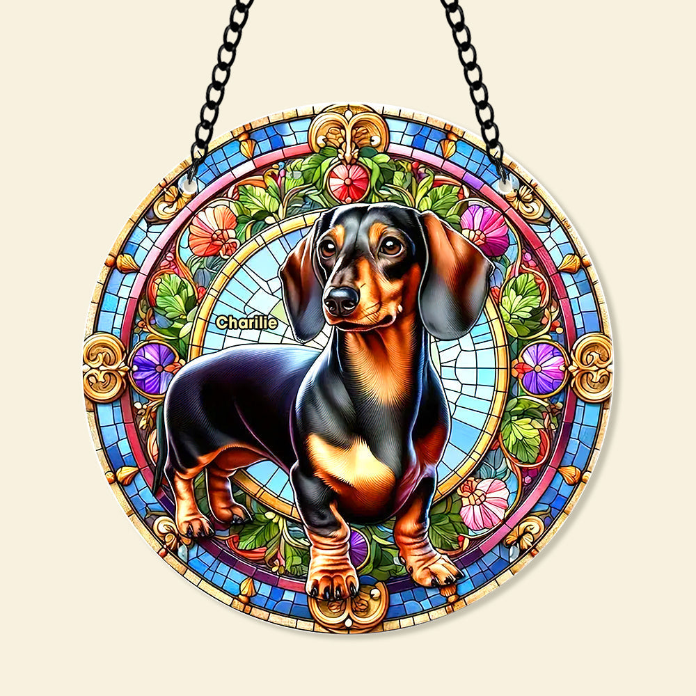 Personalized Dachshund Dog Christmas Suncatcher Ornament