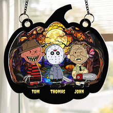 Load image into Gallery viewer, Personalized Horror Movie Icons Halloween Suncatcher Ornament
