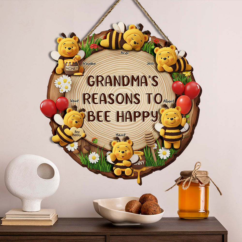 Grandma's Reasons to Bee Happy - Personalized Wood Sign for Grandma Wood Sign PopCulturePrints