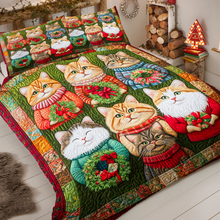 Load image into Gallery viewer, Floral Feline Christmas Quilt Bed Set - Perfect Gift for Cat Lovers Blanket PopCulturePrints
