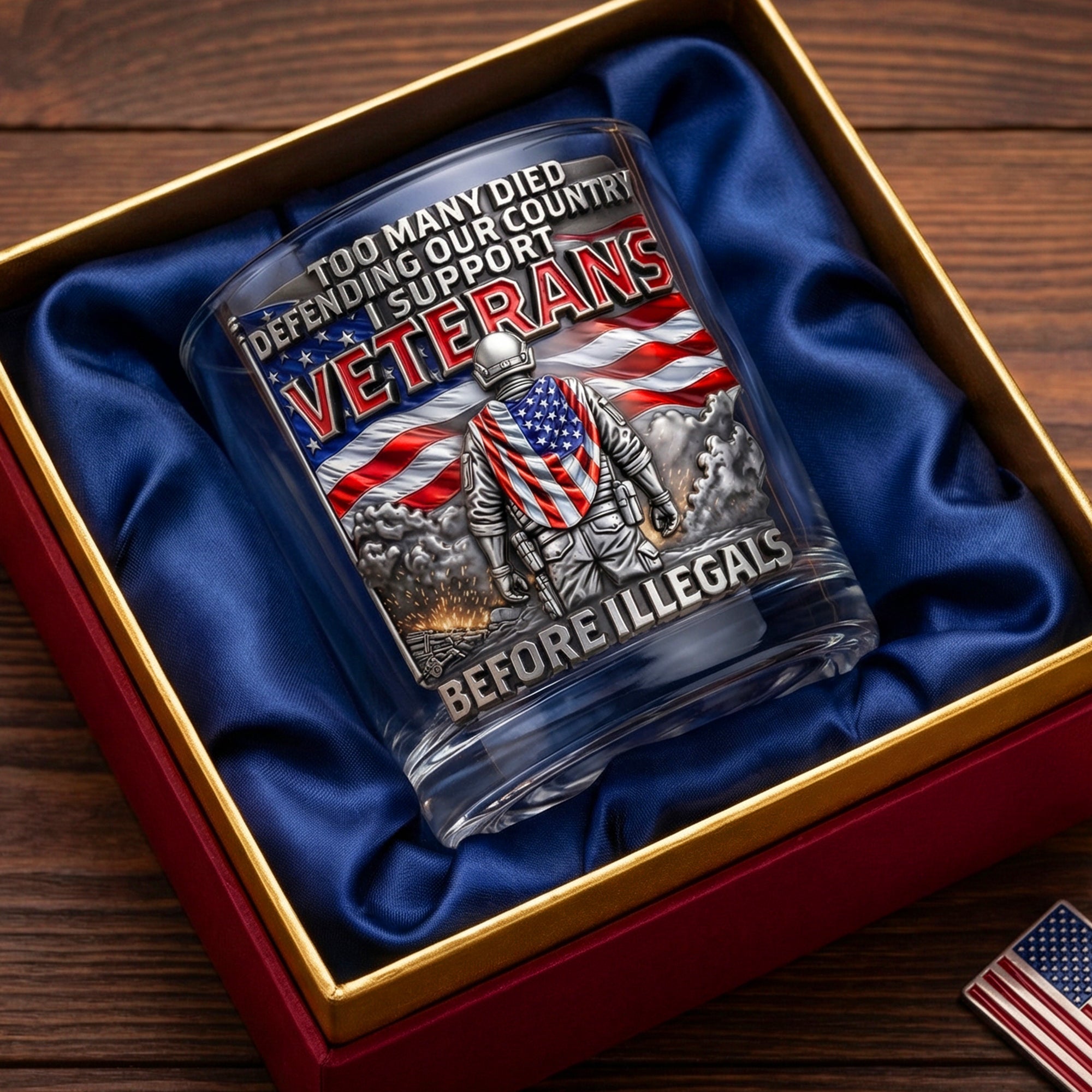 Proudly Supporting Our Veterans - Personalized Round Glass Gift Glass PopCulturePrints