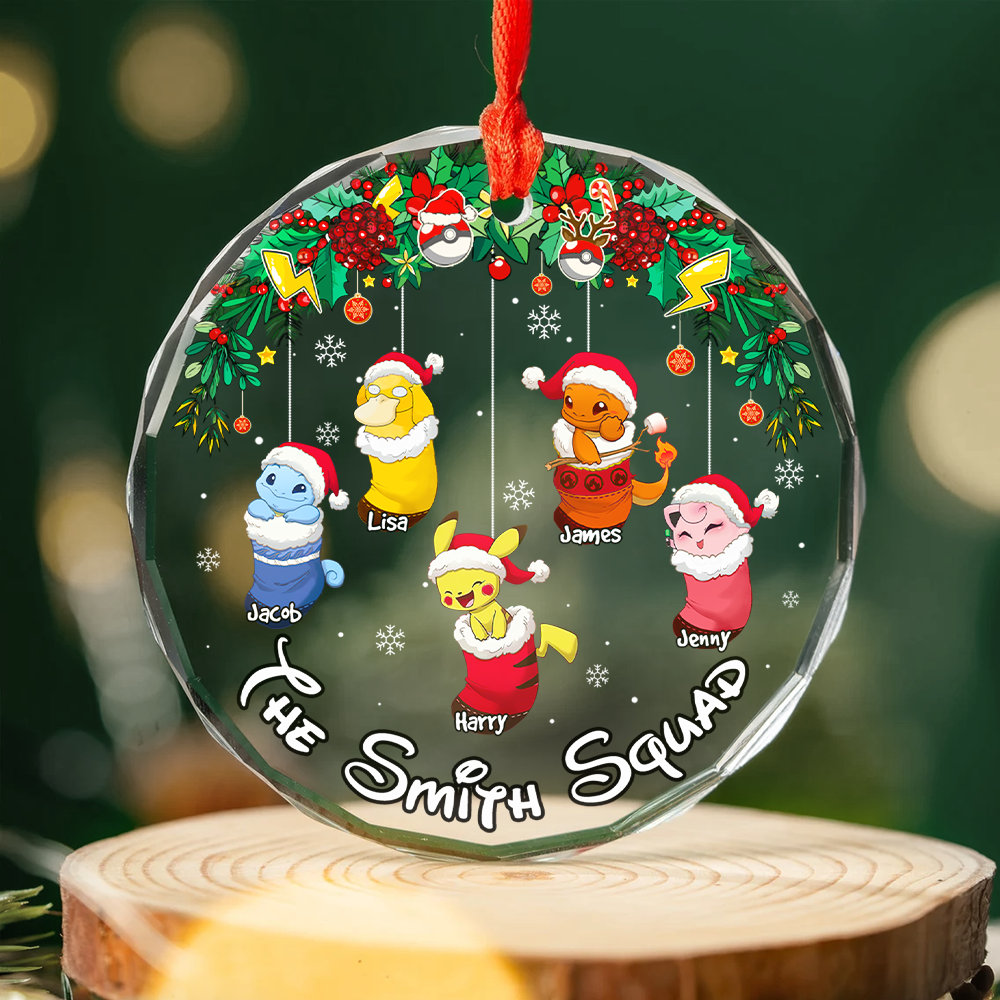 Personalized Family Christmas Ornament - Festive Pokémon Design