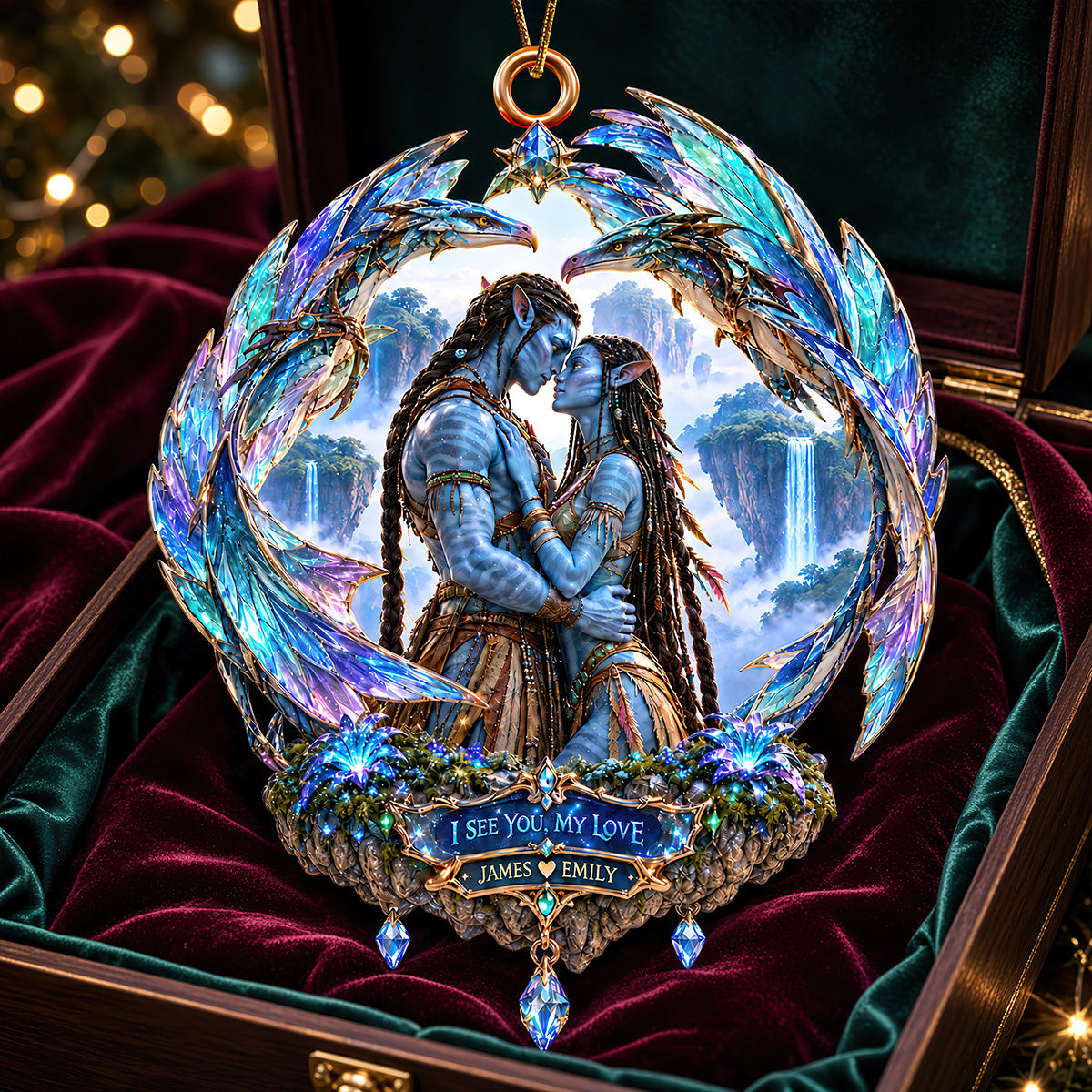 I See You, My Love - Blue Alien Couple Christmas Ornament - Personalized Gift for Christmas