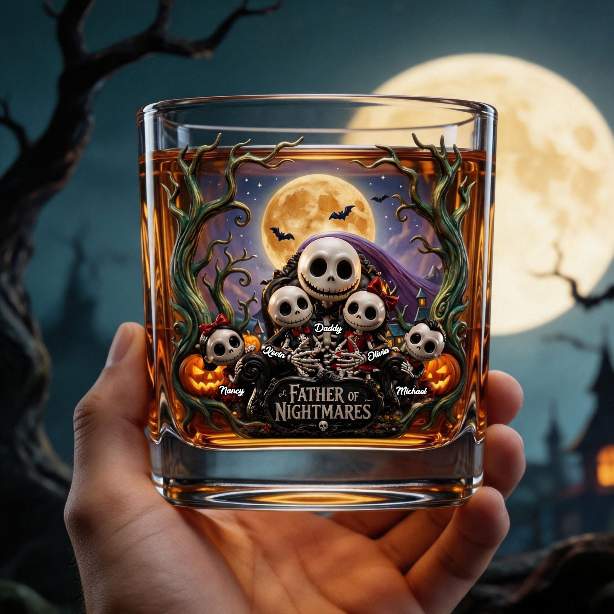 "Celebrate Fatherhood with a Spooky Twist" - Personalized Round Glass - Gift for Dad, Grandpa, or Any Father Figure Glass PopCulturePrints
