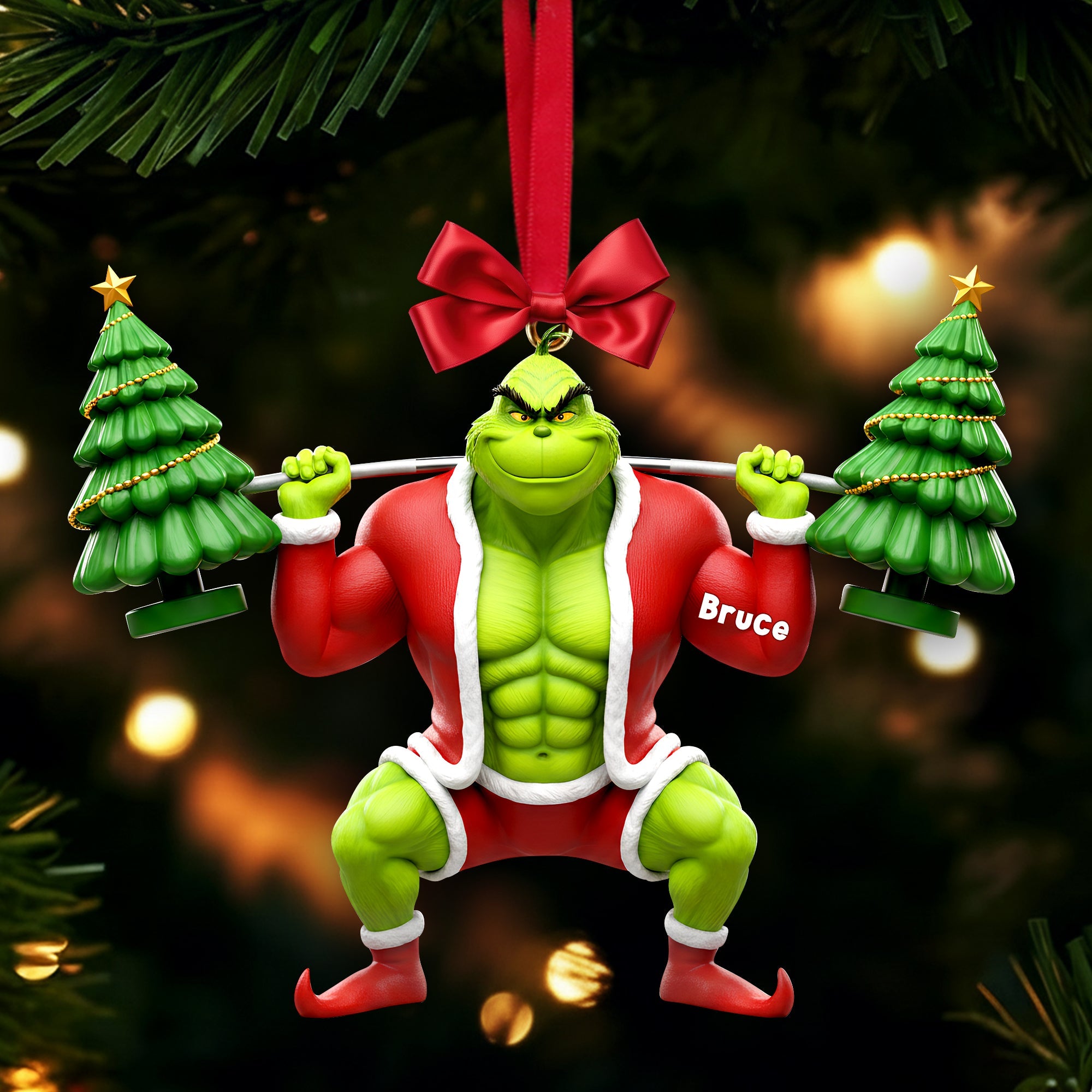 "Lift Your Christmas Spirit!" - Muscle Mischief Acrylic Ornament - Personalized Gift for Fitness Lovers Ornament PopCulturePrints