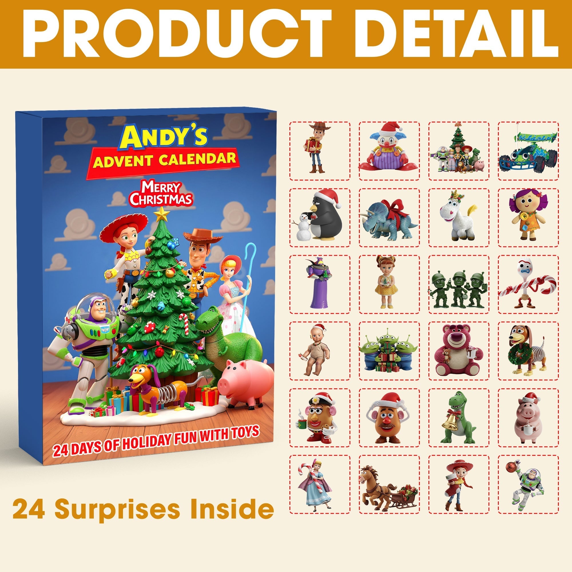 “Countdown to Joy with Andy's Advent Calendar!” - Personalized Holiday Fun - Gift for Kids and Toy Lovers Advent Calendar PopCulturePrints