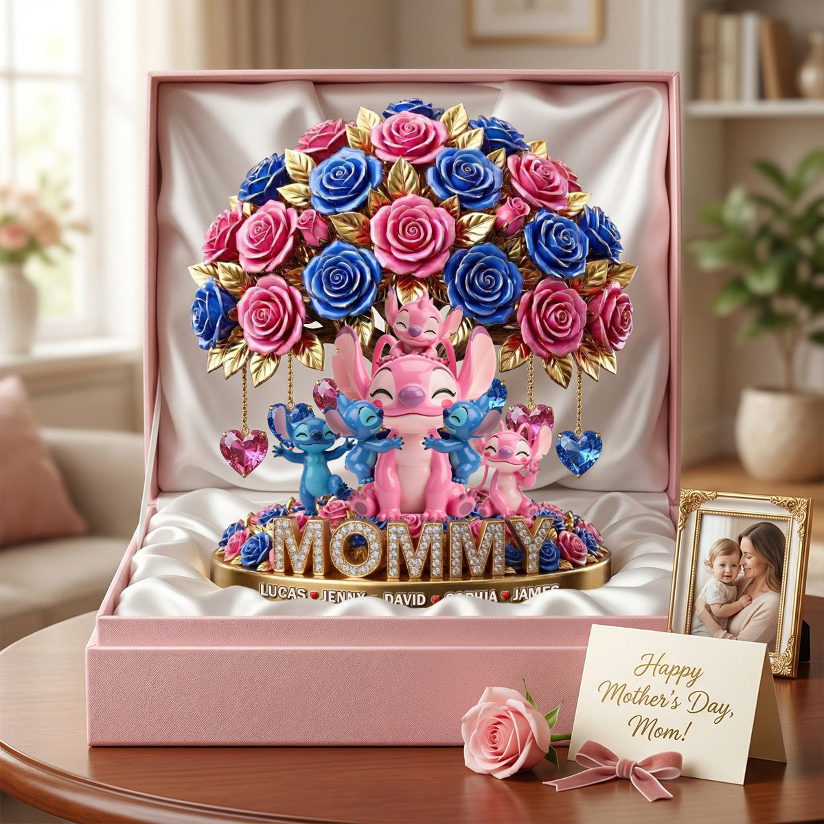 To Mom, With All My Love - Cute Mommy Pink Aliens Flower Acrylic Plaque - Personalized Gifts for Mother's Day Shaped Plaques PopCulturePrints