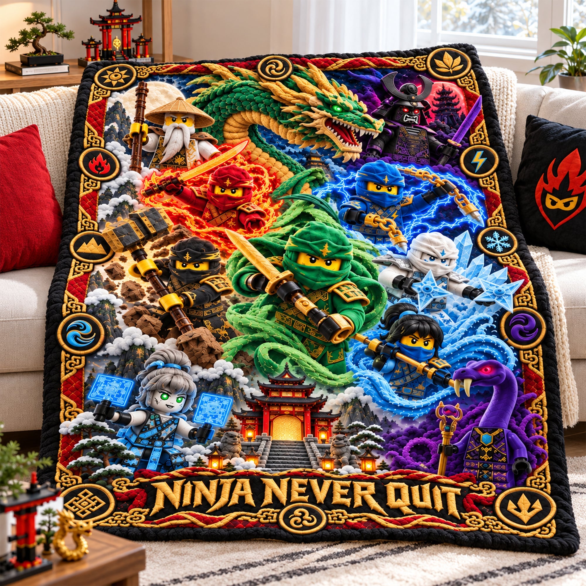 Ninja Never Quit - Elemental Warrior Christmas Blanket - Custom Gifts for Action Figure Lovers Blanket PopCulturePrints