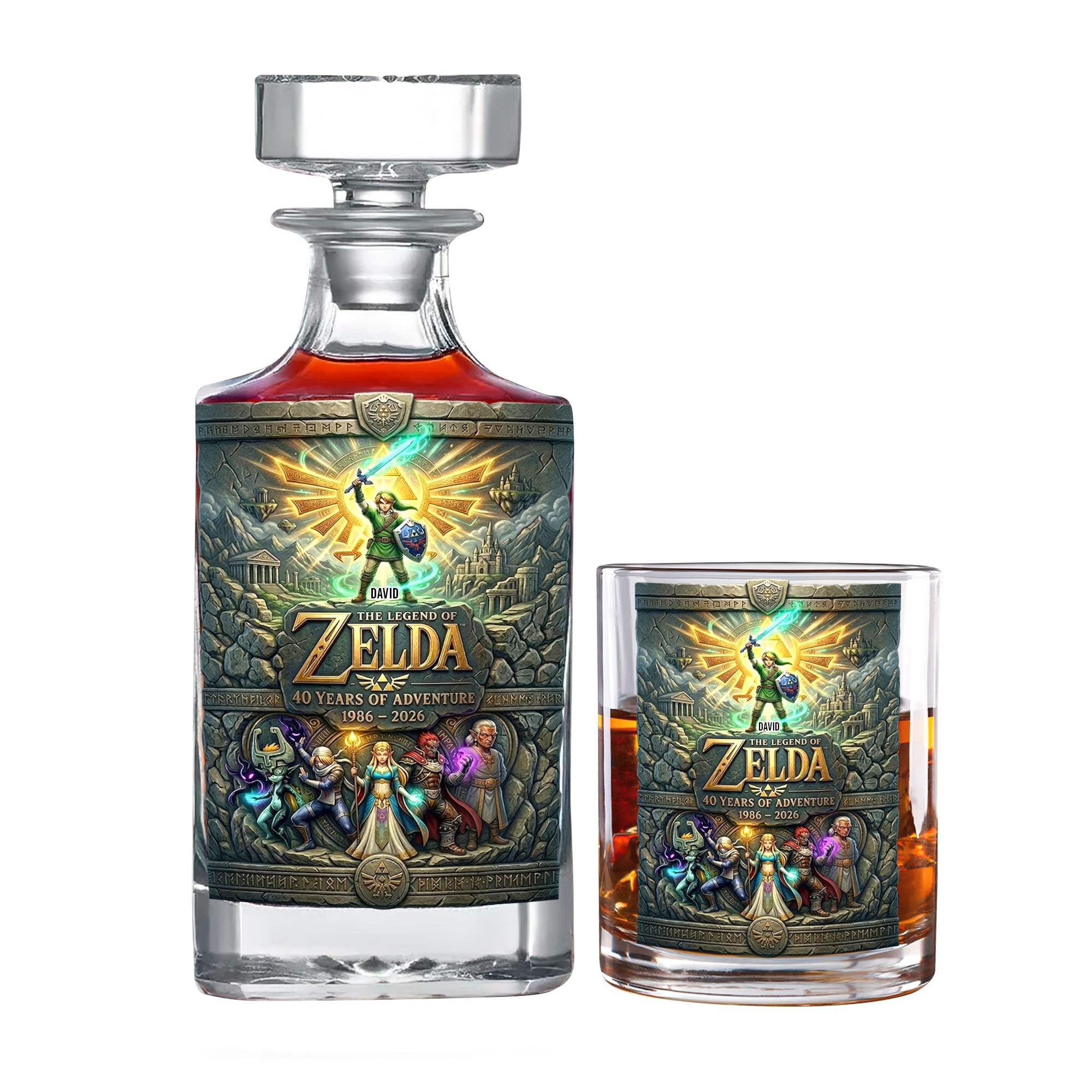 Celebrate 40 Years of Adventure - Personalized Glass Decanter Set for Gamers Bottle PopCulturePrints
