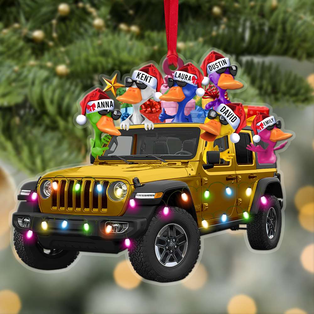 Cool Duck in Red Jeep Ornament