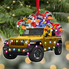 Load image into Gallery viewer, Cool Duck in Red Jeep Ornament
