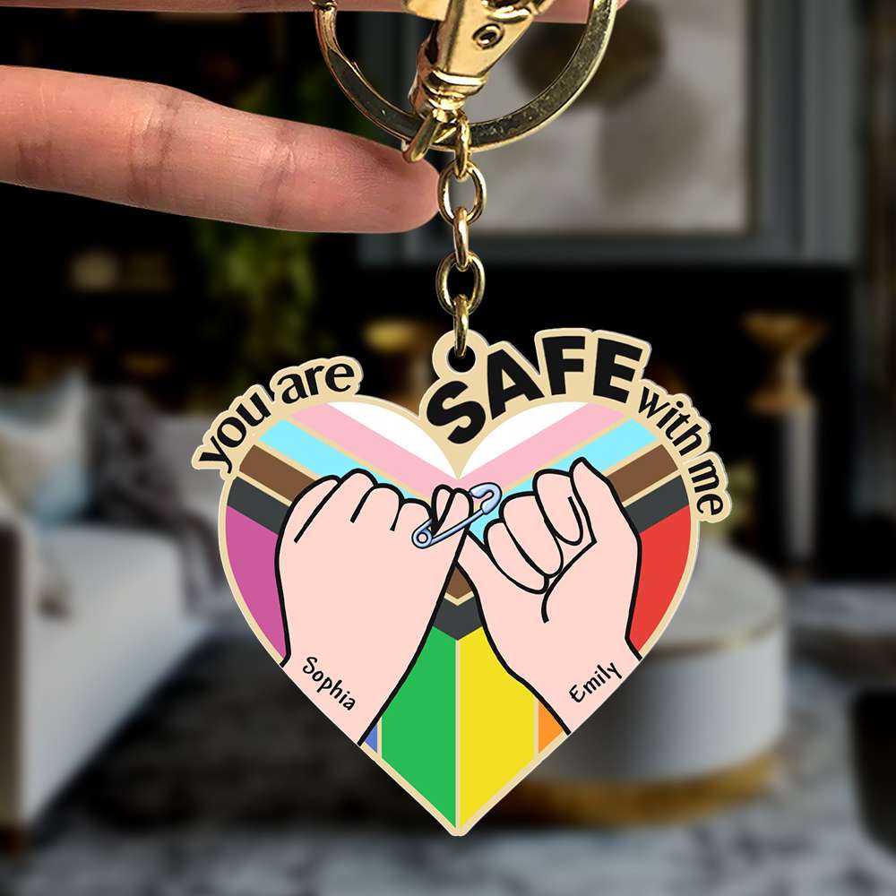 Personalized LGBTQ Ally Keychain - You Are Safe With Me Keychains PopCulturePrints