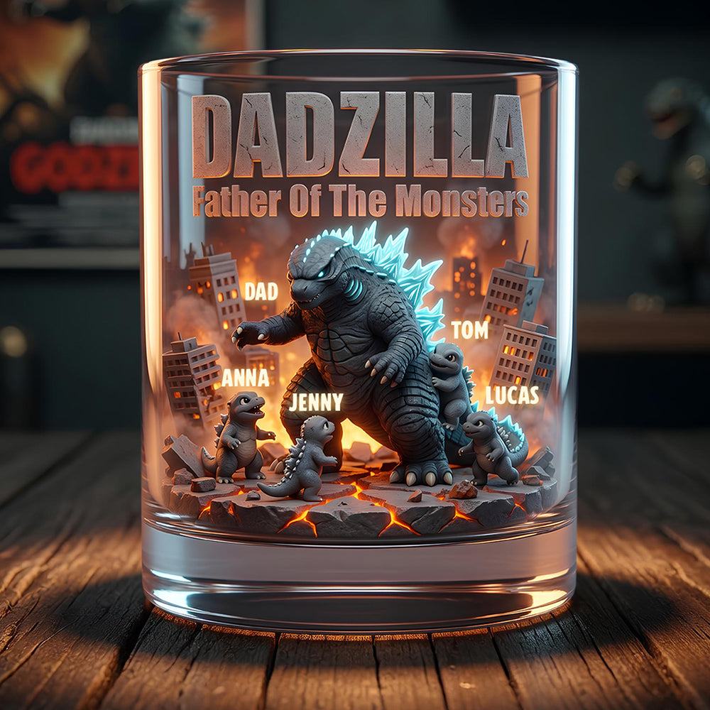Dadzilla: Father of the Monsters - Personalized Round Glass for Dad Glass PopCulturePrints