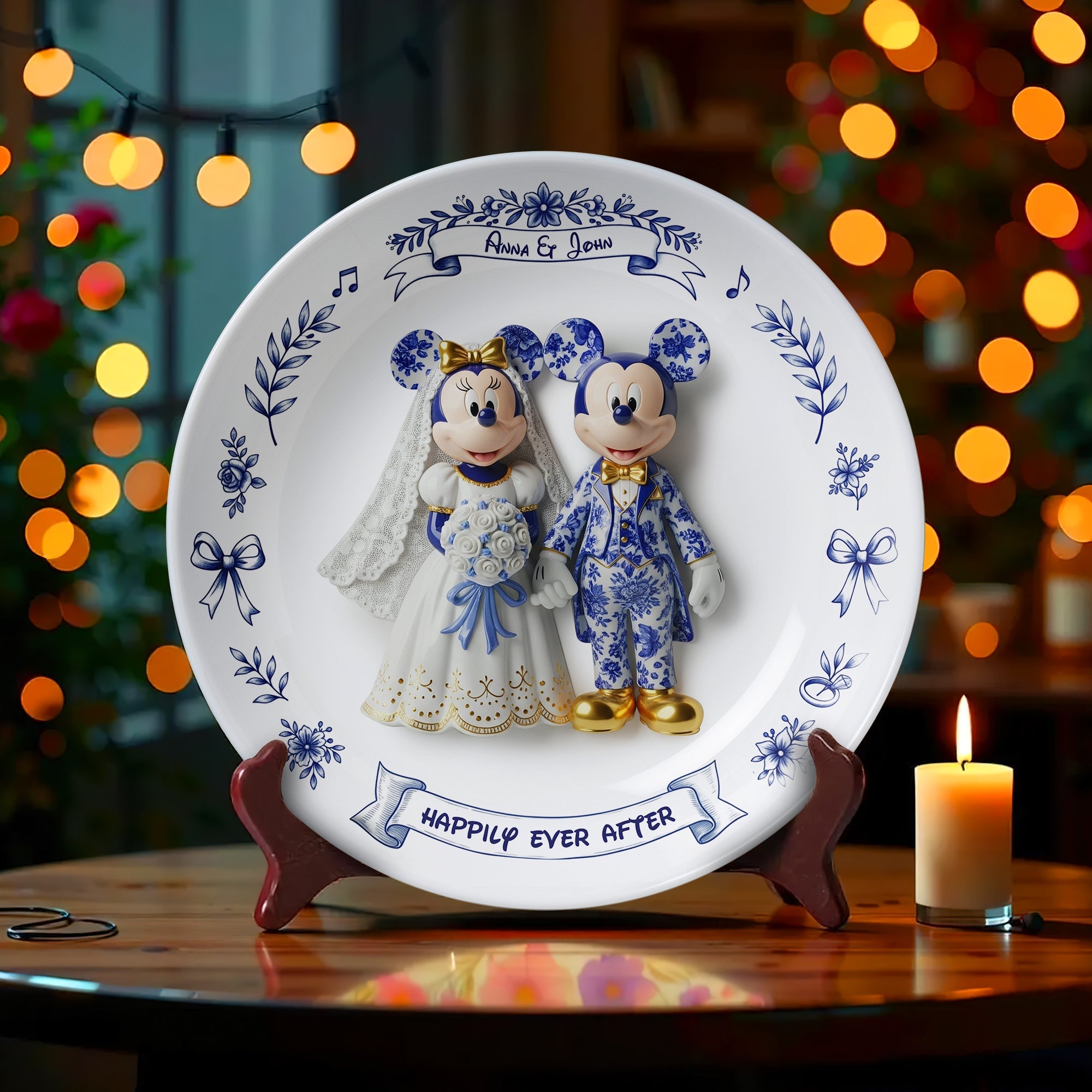 Celebrate Love with Personalized Charm - Cute Cartoon Couple Round Plate Ceramic Round Plate PopCulturePrints