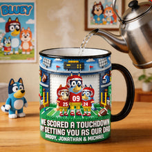 Load image into Gallery viewer, "We Scored a Touchdown!" - Sport Lover Puppy Kids Magic Ceramic Coffee Mug - Personalized Gift for Dad and Grandpa Coffee Mug PopCulturePrints
