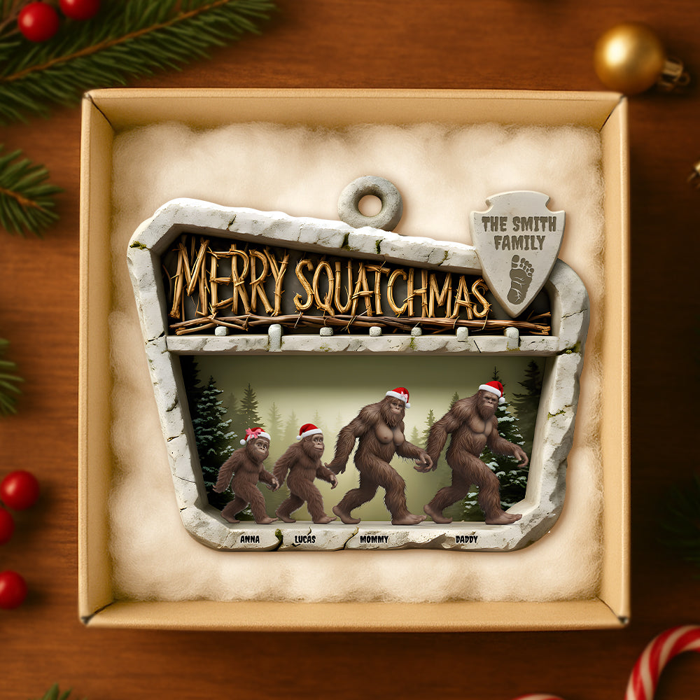 Merry Squatchmas - Wild Sasquatch Family Walking Acrylic Ornament - Personalized Gifts for Family Ornament PopCulturePrints