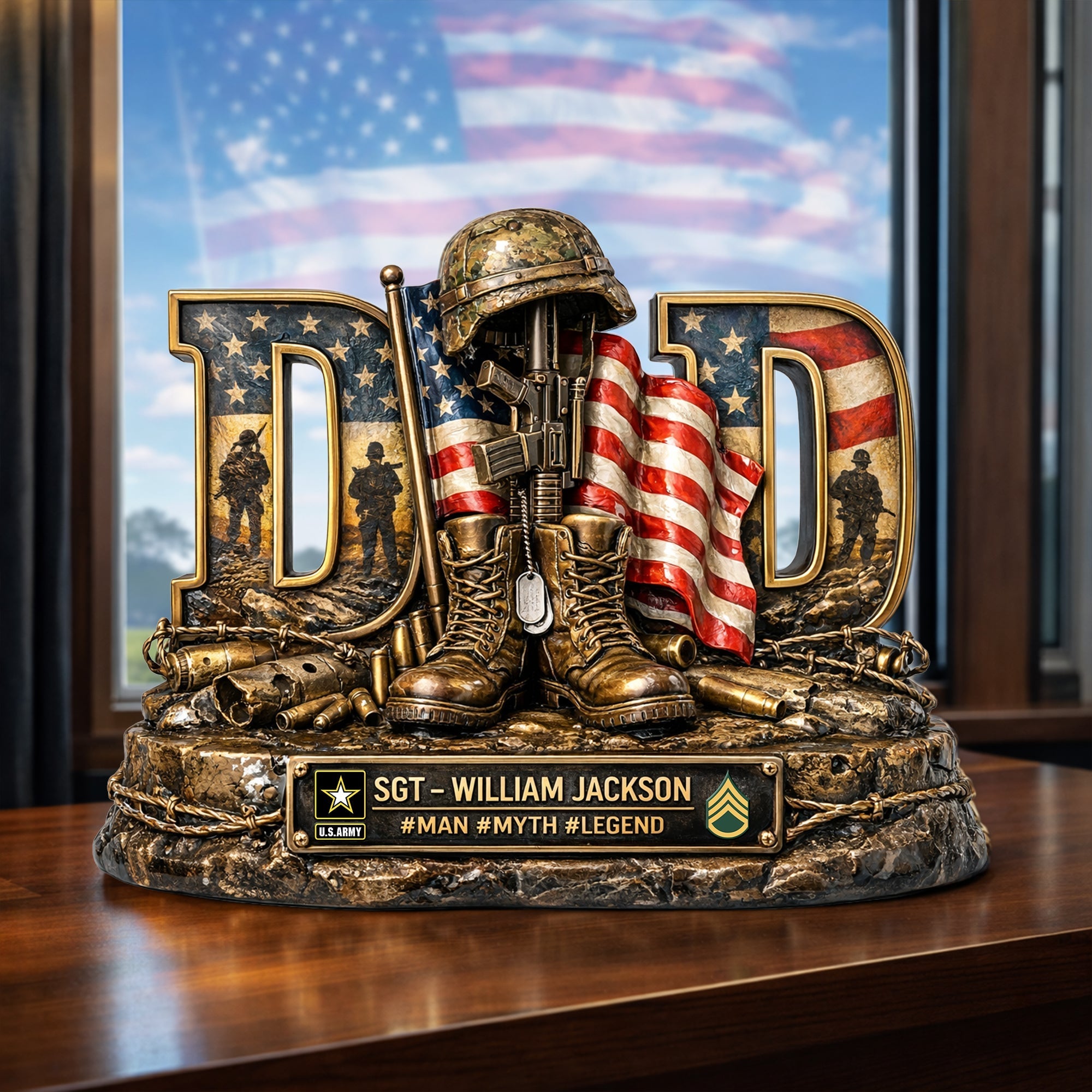 “For the Brave Dads - A Tribute to Our Heroes” - Proud Veteran Dad Acrylic Plaque - Personalized Gift for Dad or Grandpa Shaped Plaques PopCulturePrints