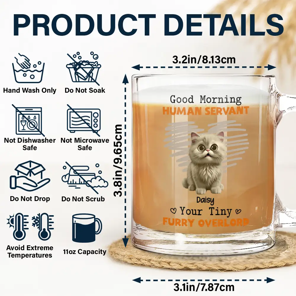 Good Morning Human Servant - Funny Personalized Glass Mug for Cat Lovers Glass Mug PopCulturePrints