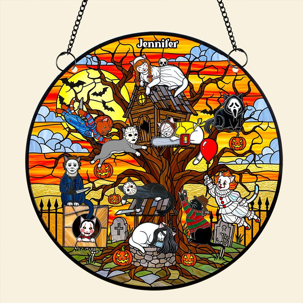 “Embrace the Spooky Spirit” - Creepy Cat Suncatcher Ornament - Personalized Gift for Cat Lovers & Horror Fans Ornament PopCulturePrints