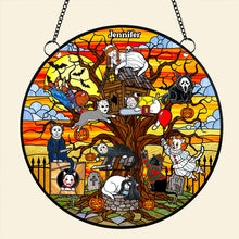 Load image into Gallery viewer, “Embrace the Spooky Spirit” - Creepy Cat Suncatcher Ornament - Personalized Gift for Cat Lovers &amp; Horror Fans Ornament PopCulturePrints
