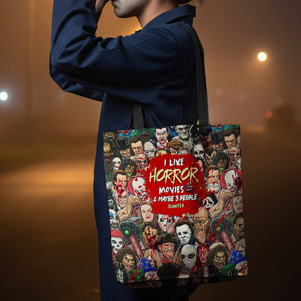“I Like Horror Movies & Maybe 3 People” - Personalized Horror Characters Tote Bag for Movie Fans Tote Bags PopCulturePrints