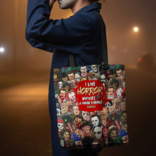 Load image into Gallery viewer, “I Like Horror Movies &amp; Maybe 3 People” - Personalized Horror Characters Tote Bag for Movie Fans Tote Bags PopCulturePrints
