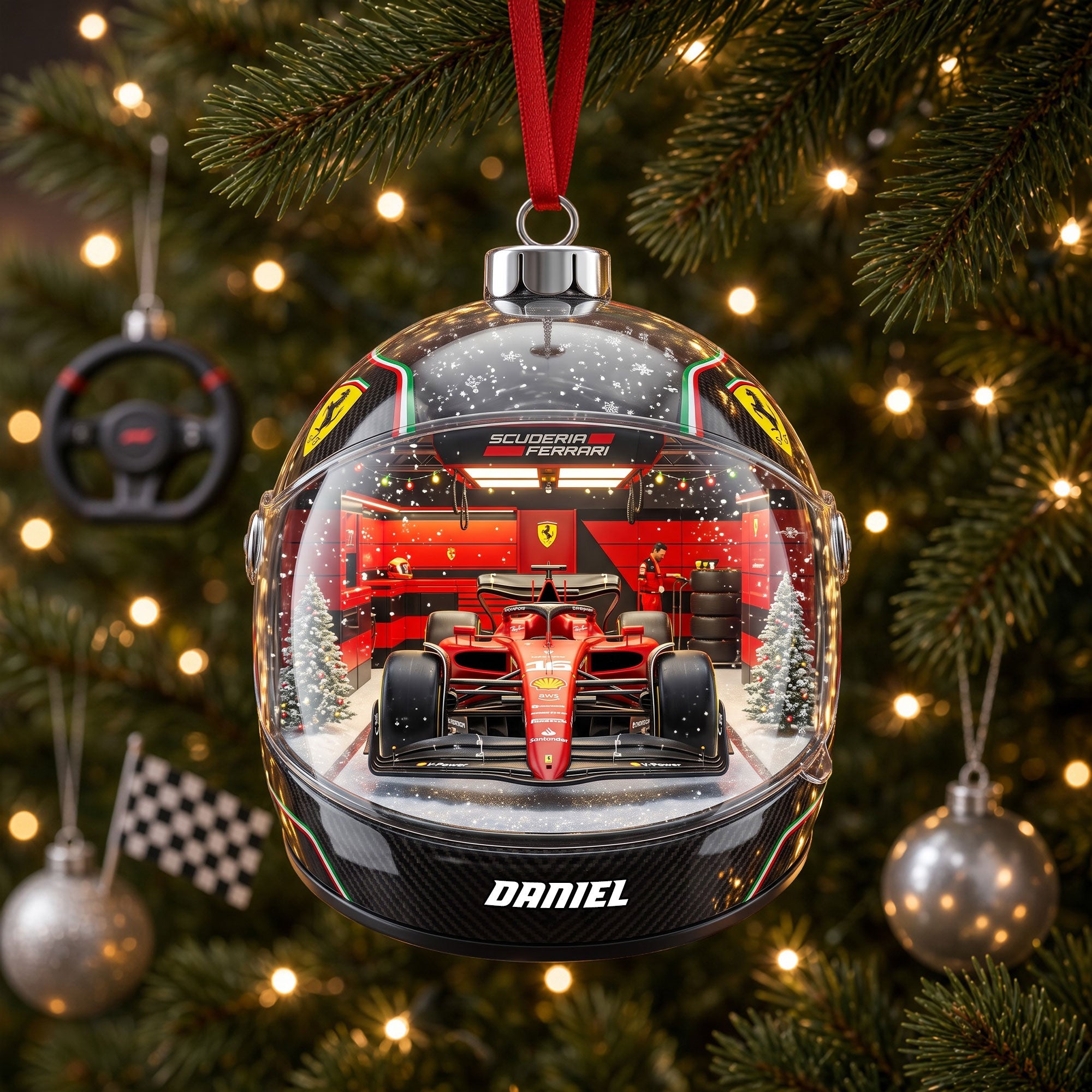 “Race Into the Holidays!” - Personalized Legend Teams Acrylic Ornament - Custom Gift for Motorsport Enthusiasts