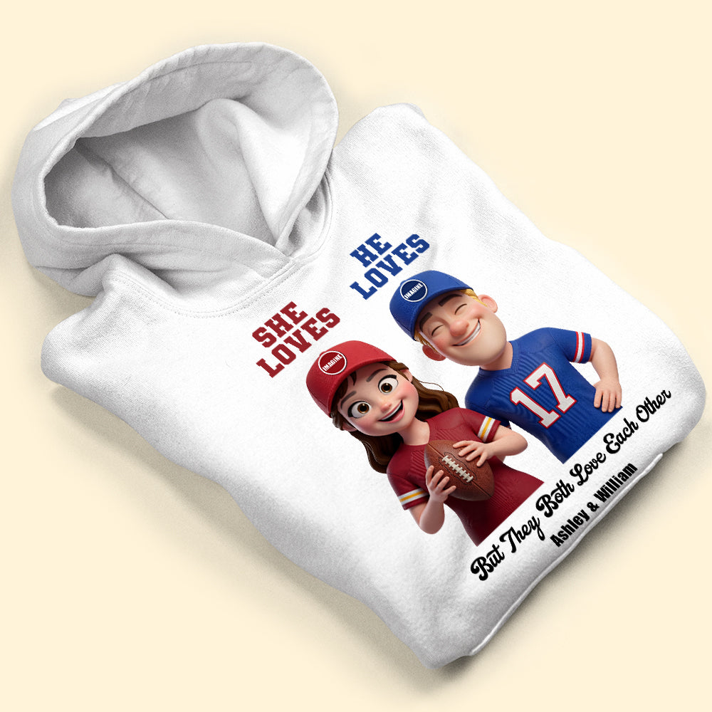 “She Loves, He Loves” - Personalized Sports Rivalry Shirt for Game Day Couples Shirts PopCulturePrints