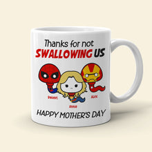 Load image into Gallery viewer, Funny Superhero Mug for Mom - Thanks for Raising Us Coffee Mug PopCulturePrints
