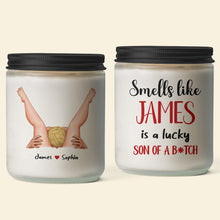 Load image into Gallery viewer, Personalized Candle for Couples - Smells Like [Name] - Lucky Son of a B*tch Scented Candle PopCulturePrints
