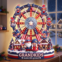 Load image into Gallery viewer, “Grandkids Make Life Grand” - USA Gnome Ferris Wheel Acrylic Light Box - Personalized Christmas Gift for Family, Friends, &amp; Loved Ones
