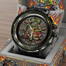 Load image into Gallery viewer, Rev Up Time! Classic Racing Stainless Steel Men's Watch - Personalized Gift for Hot Rod Lovers Men's Watch PopCulturePrints
