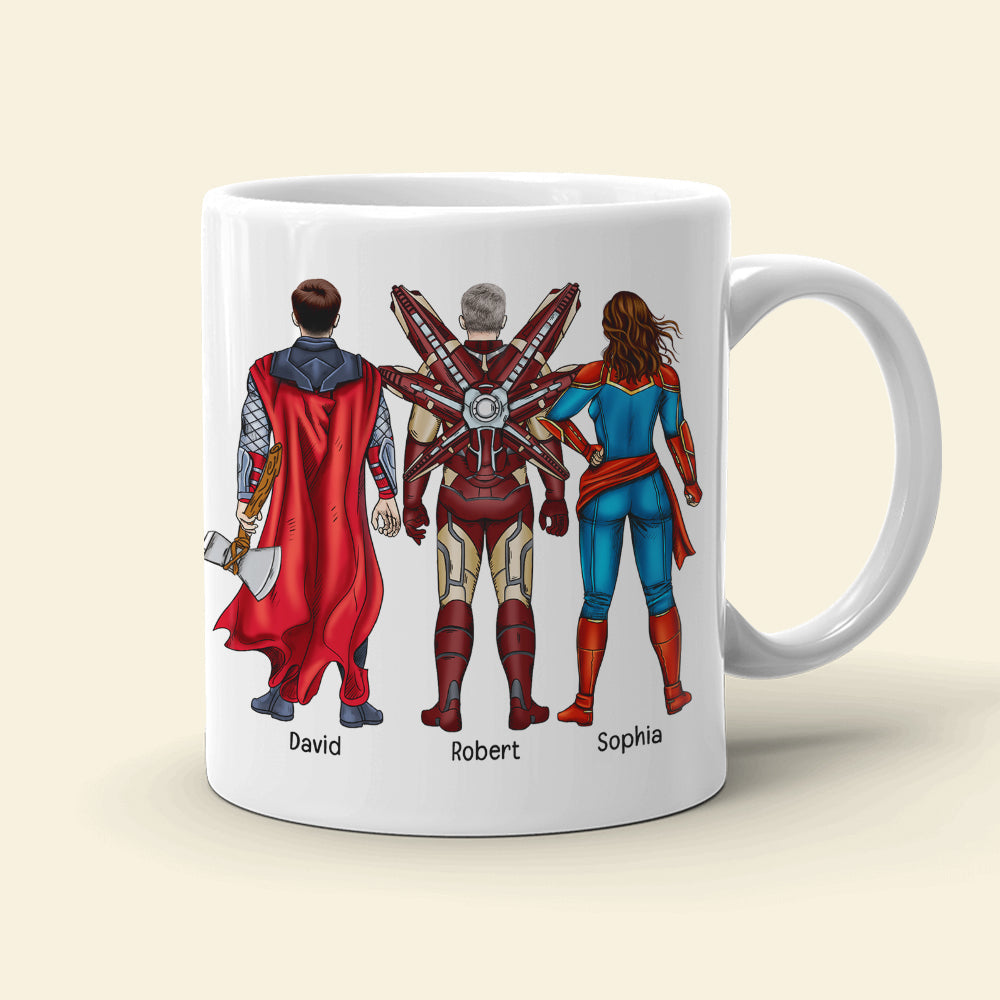 Personalized Superhero Dad Coffee Mug - Custom Names Coffee Mug PopCulturePrints