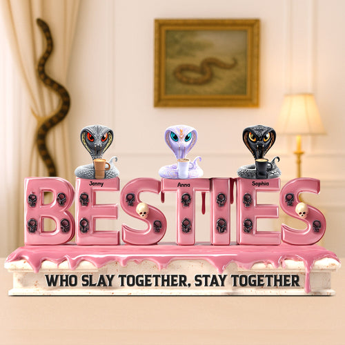 “Who Slay Together, Stay Together” - Slaying Snake Acrylic Plaque - Personalized Funny Gift for Besties Shaped Plaques PopCulturePrints