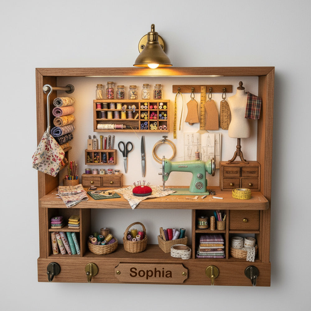 Sewing Nook Key Hanger - A Personal Touch for Every Sewing Lover Wood Sign PopCulturePrints