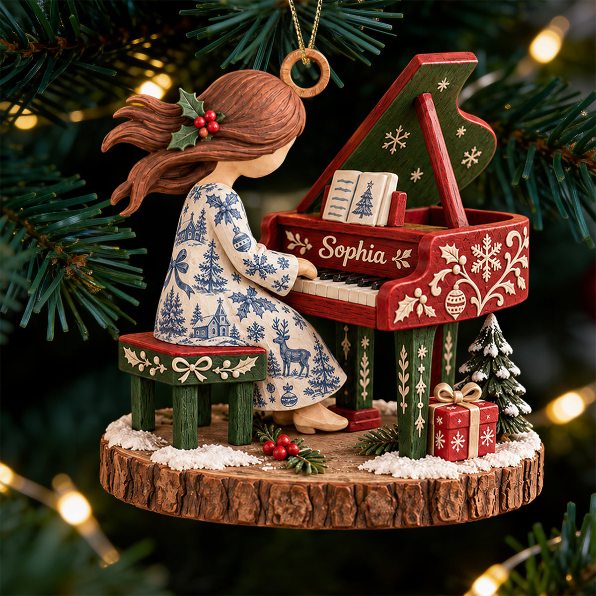“Play the Melody of Love” - Personalized Pianist Girl Christmas Ornament - Custom Gift for Piano Lovers Ornament PopCulturePrints
