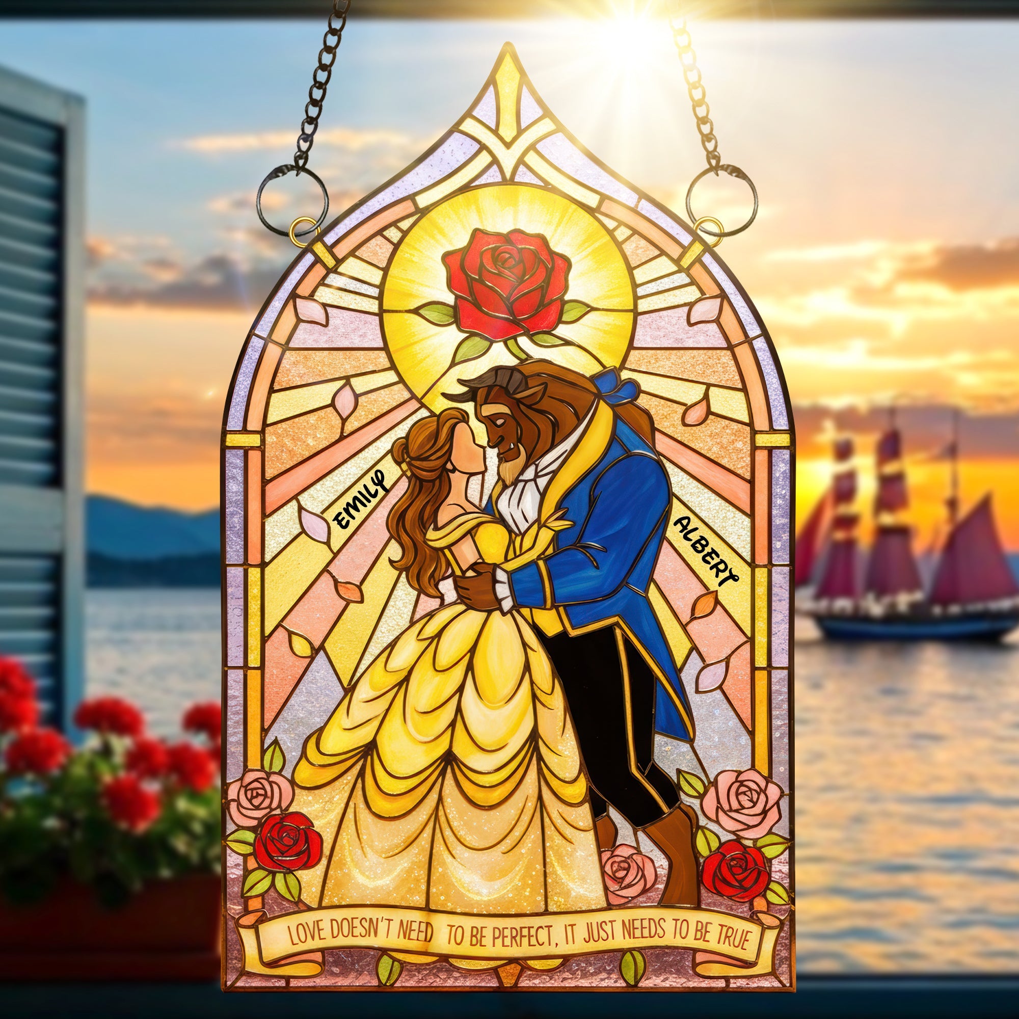 Love Doesn't Need To Be Perfect - Sweet Couple Suncatcher Ornament Ornament PopCulturePrints