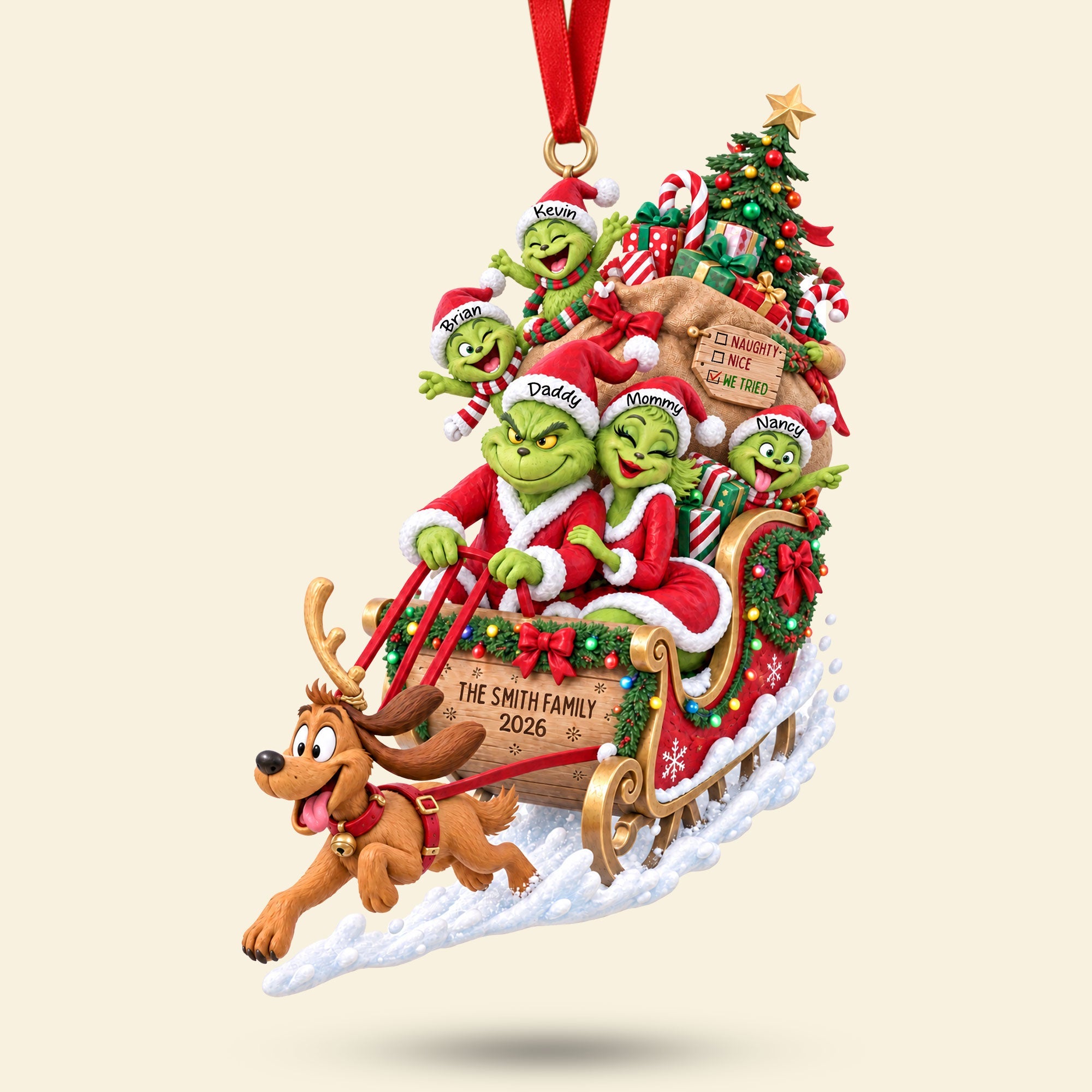 “Bring Home the Holiday Cheer” - Playful Family Sleigh Ornament, Personalized Gifts for Families Ornament PopCulturePrints