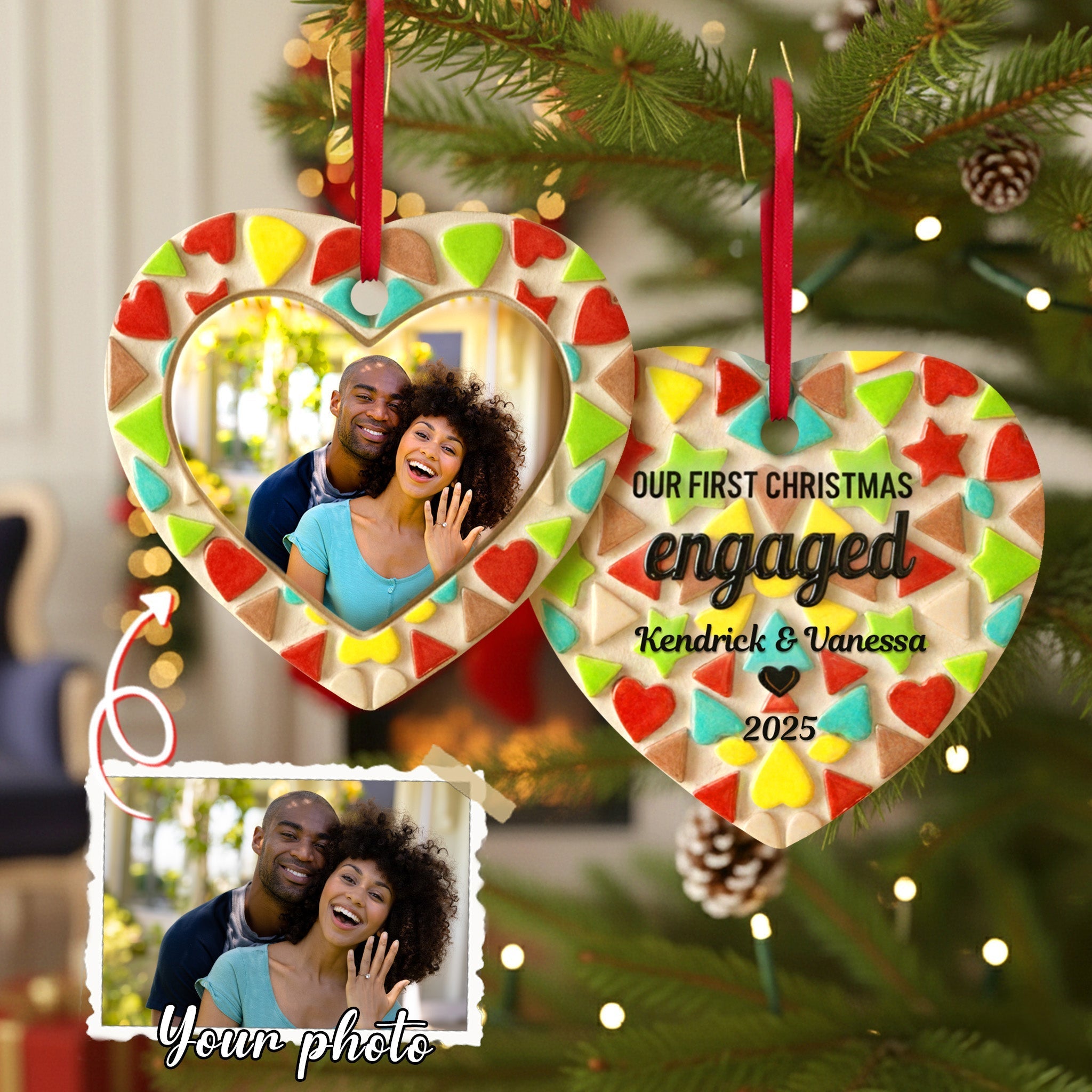 Celebrate Love: Our First Christmas Engaged Ornament - Personalized Gift for Couples Ornament PopCulturePrints