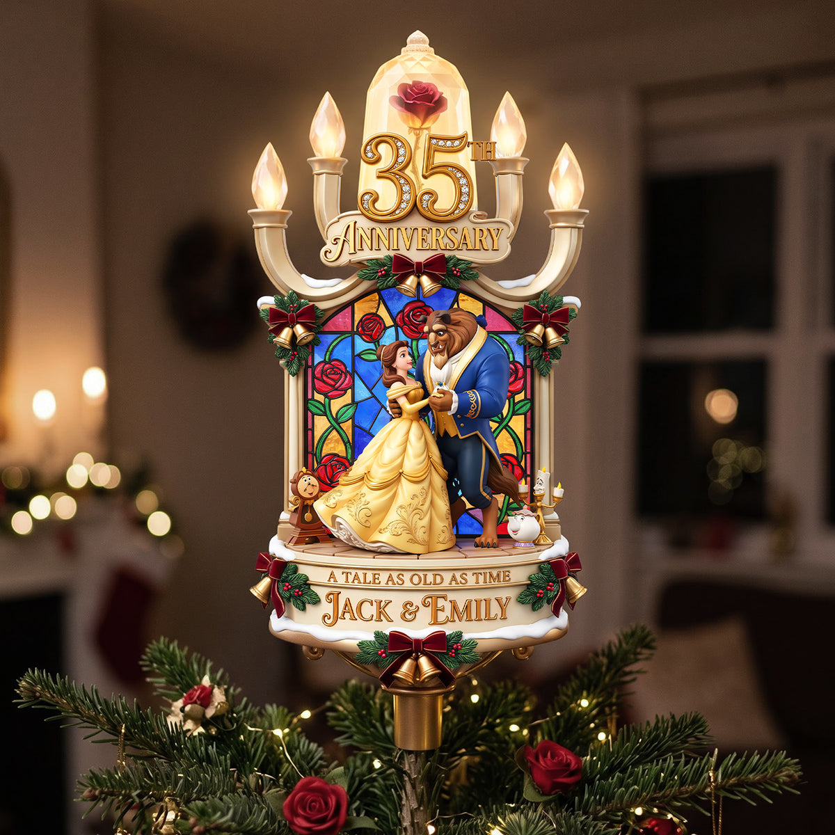 Enchanted Love 35th Anniversary Tree Topper - Customized Christmas Gift for Couples Ornament PopCulturePrints