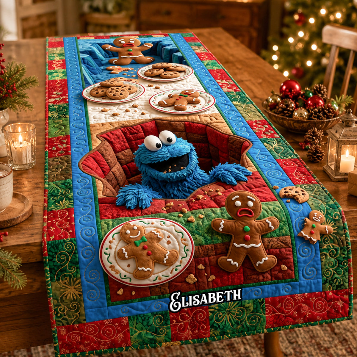 “The Sweetest Holiday Treats!” - Crumb-Snatcher And Great Cookies Quilted Table Runner - Personalized Christmas Gifts