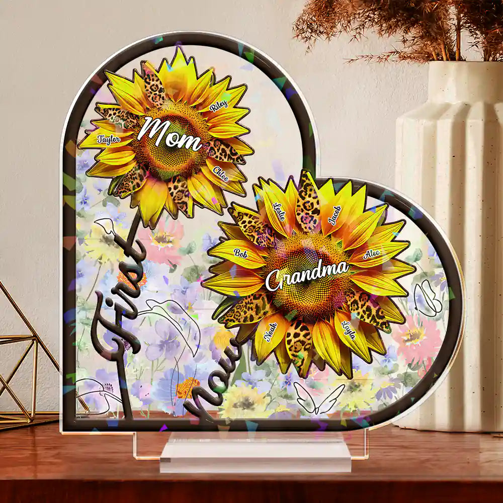 “Sunshine in Every Style - Personalized Sunflower First Mom Now Grandma 3D Effect” - Custom Holographic Acrylic Plaque for Mom and Grandma Holographic Acrylic Plaque PopCulturePrints