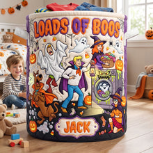 Load image into Gallery viewer, ‘Loads Of Boos’ – Fun Personalized Quilted Laundry Basket for Halloween
