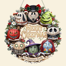 Load image into Gallery viewer, "Celebrate a Creepy Christmas with Style!" - Merry Creepmas Wreath Acrylic Sign - Personalized Gift for Halloween Lovers and Holiday Enthusiasts
