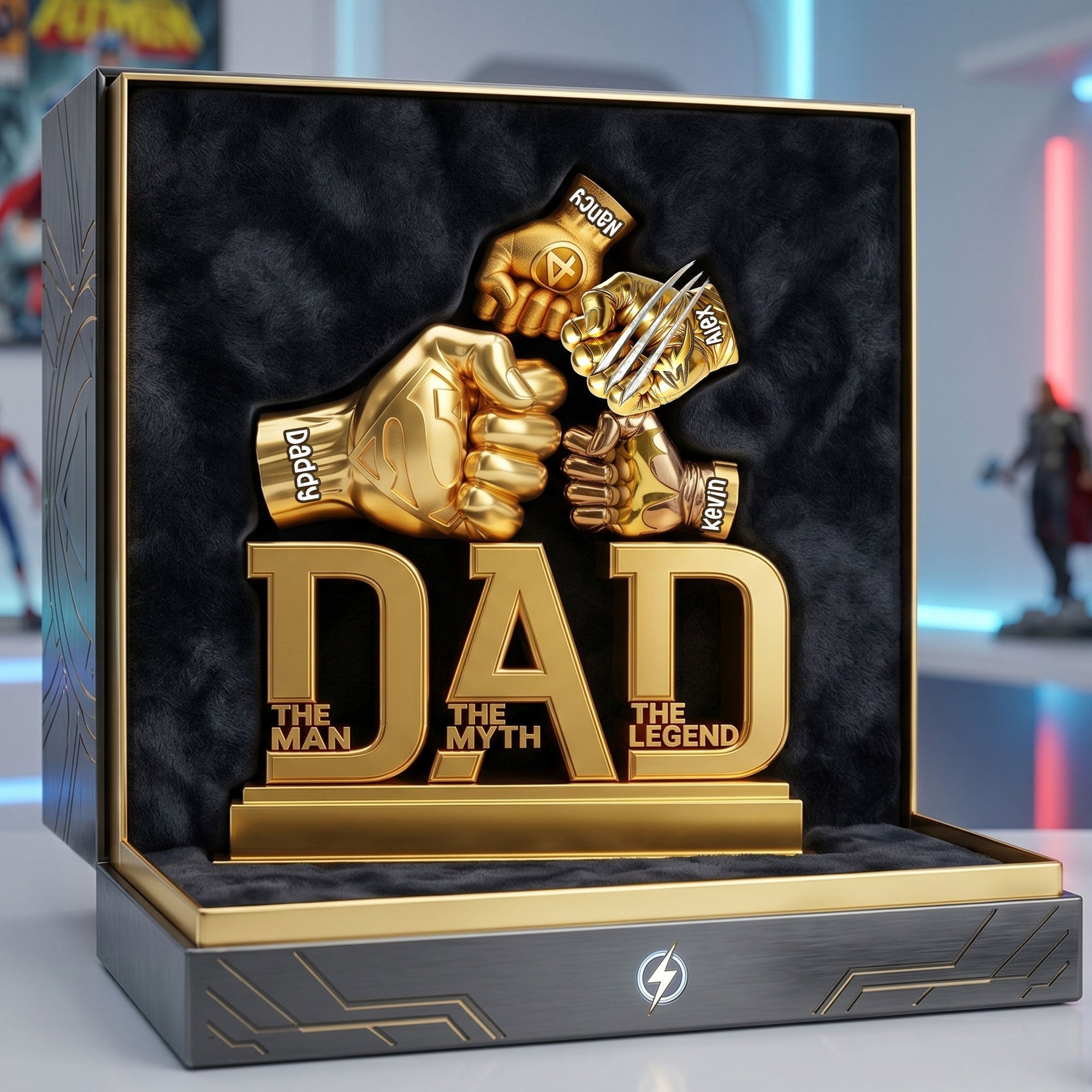 “The Man, The Myth, The Legend” - Power Fist Acrylic Plaque - Personalized Gift for Dads Shaped Plaques PopCulturePrints