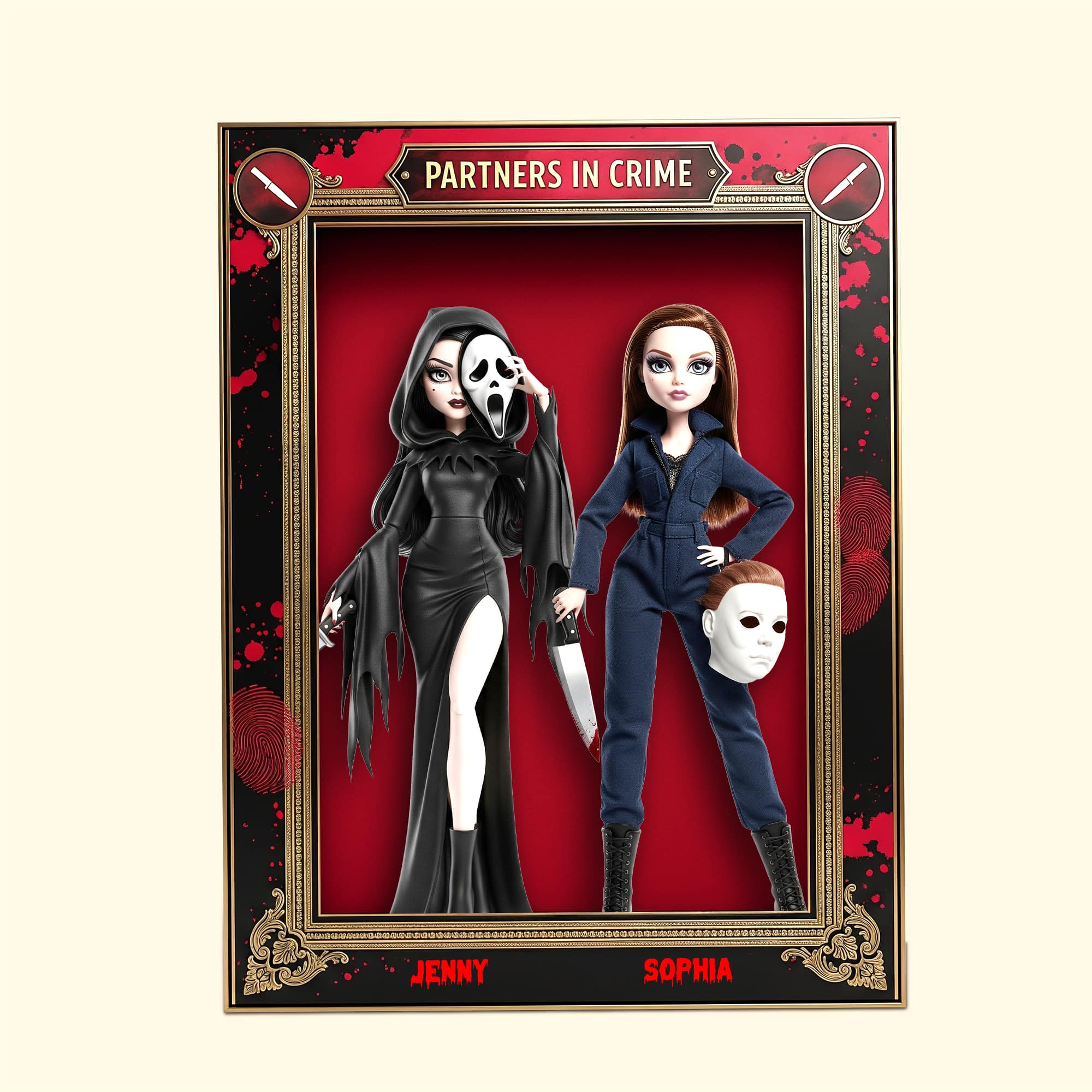 “Partners in Crime” - Personalized Horror Besties Plaque for Best Friends Shaped Plaques PopCulturePrints