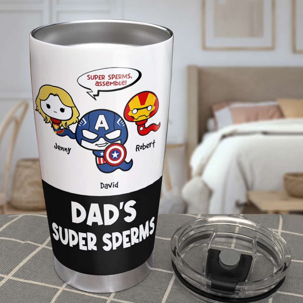 Dad's Super Sperm Tumbler - Funny Personalized Gift for Father's Day